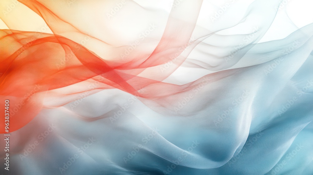 Poster a colorful, flowing piece of fabric with a blue and red stripe. the blue and red colors are vibrant 
