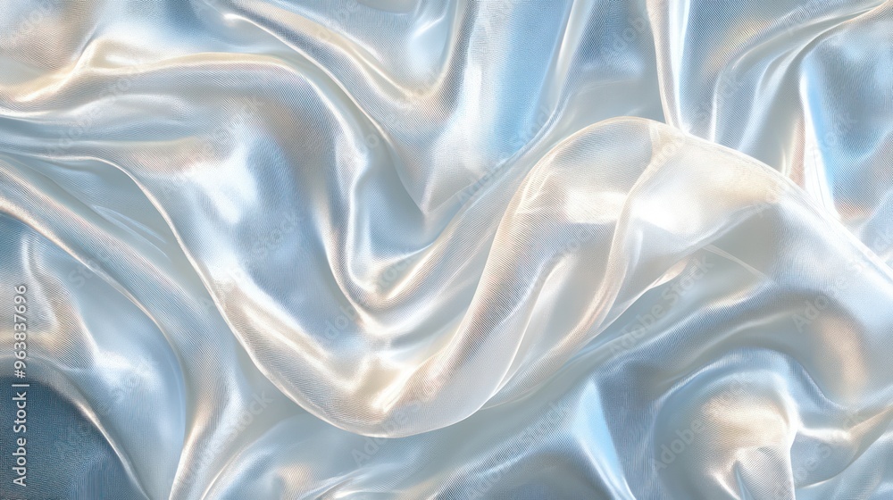 Poster a white fabric with a pattern of waves. the fabric is very smooth and shiny
