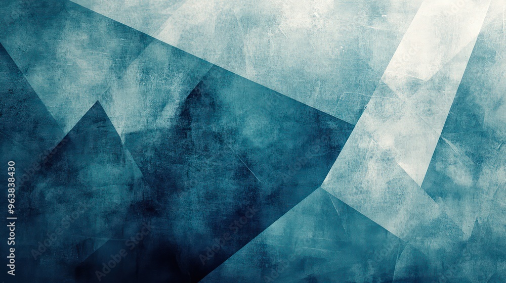 Fototapete a blue and white abstract painting with a mountain in the background. the painting has a sense of de