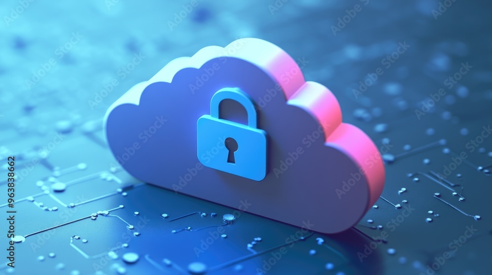 Poster a cloud icon with an integrated padlock symbol, representing cloud security and data protection in d