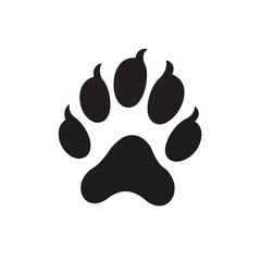 Black animal paw print silhouette on a white background.