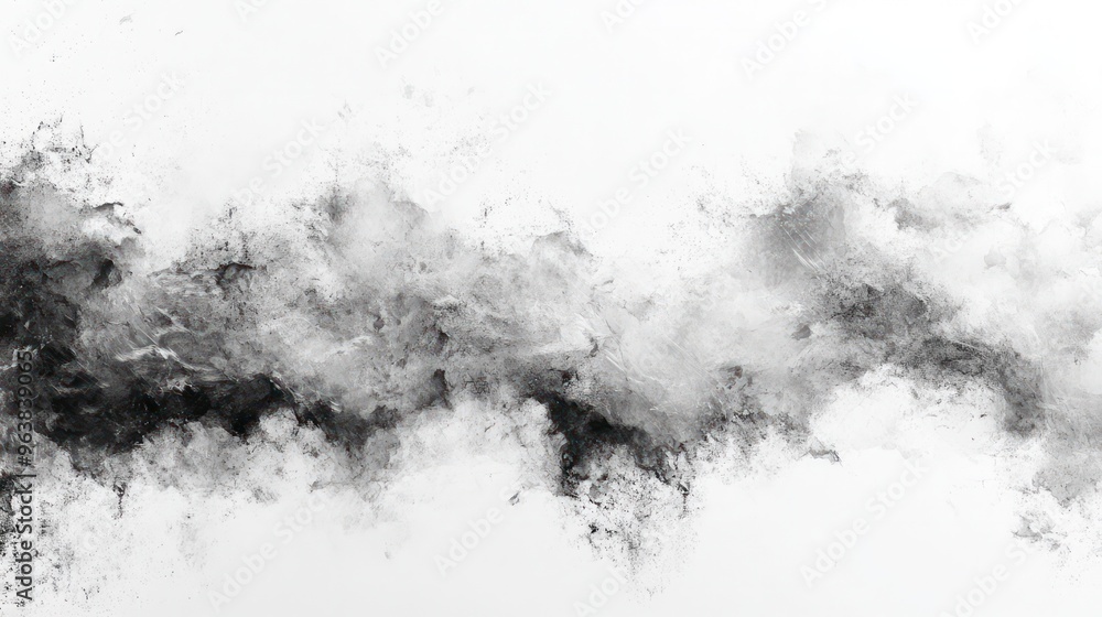Poster a black and white painting of a wave with a white background. the painting is full of texture and he
