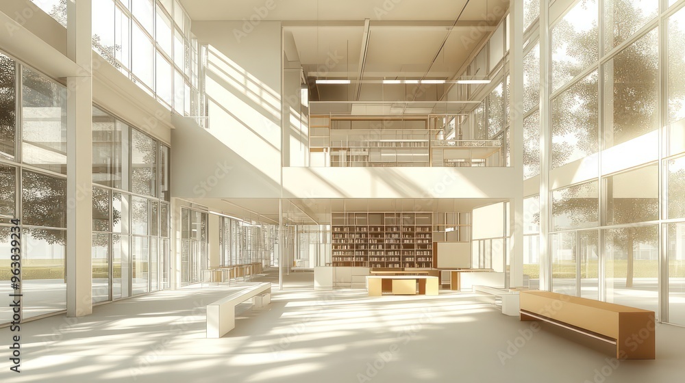 Poster a large, empty room with a lot of windows and a lot of white