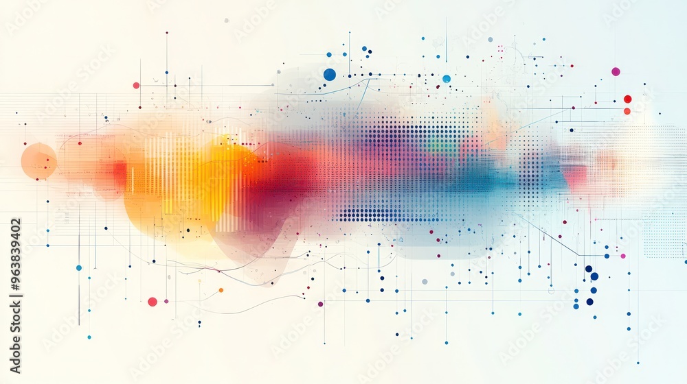 Fototapete A colorful, abstract image with a lot of dots and lines. The image is a representation of a complex network of data and information. The colors and patterns suggest a sense of chaos and confusion