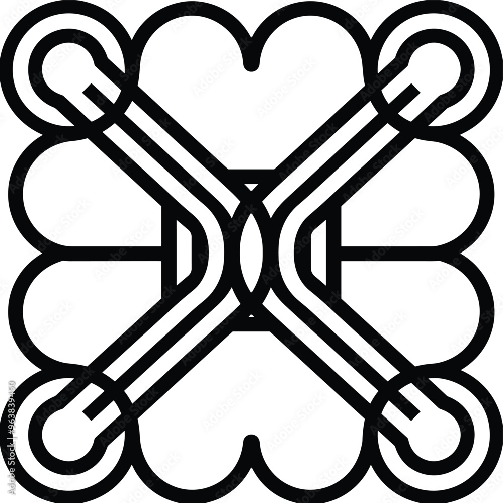 Aufkleber abstract black and white geometric pattern with symmetrical lines and curved shapes.