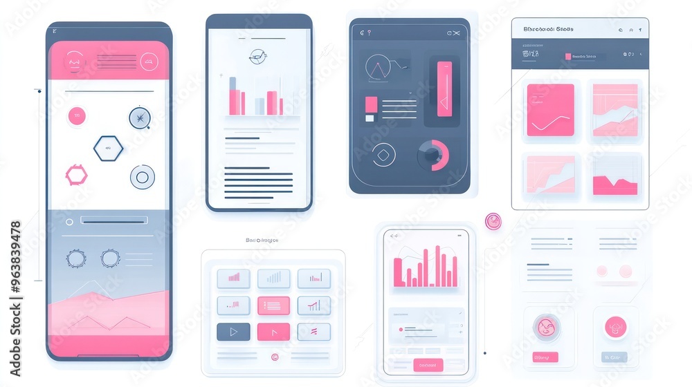 Poster a collection of cell phones and tablets with a pink background. the phones and tablets are all diffe