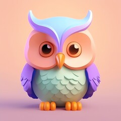 Obraz premium A colorful owl with a pink and blue face stands on a light pink background