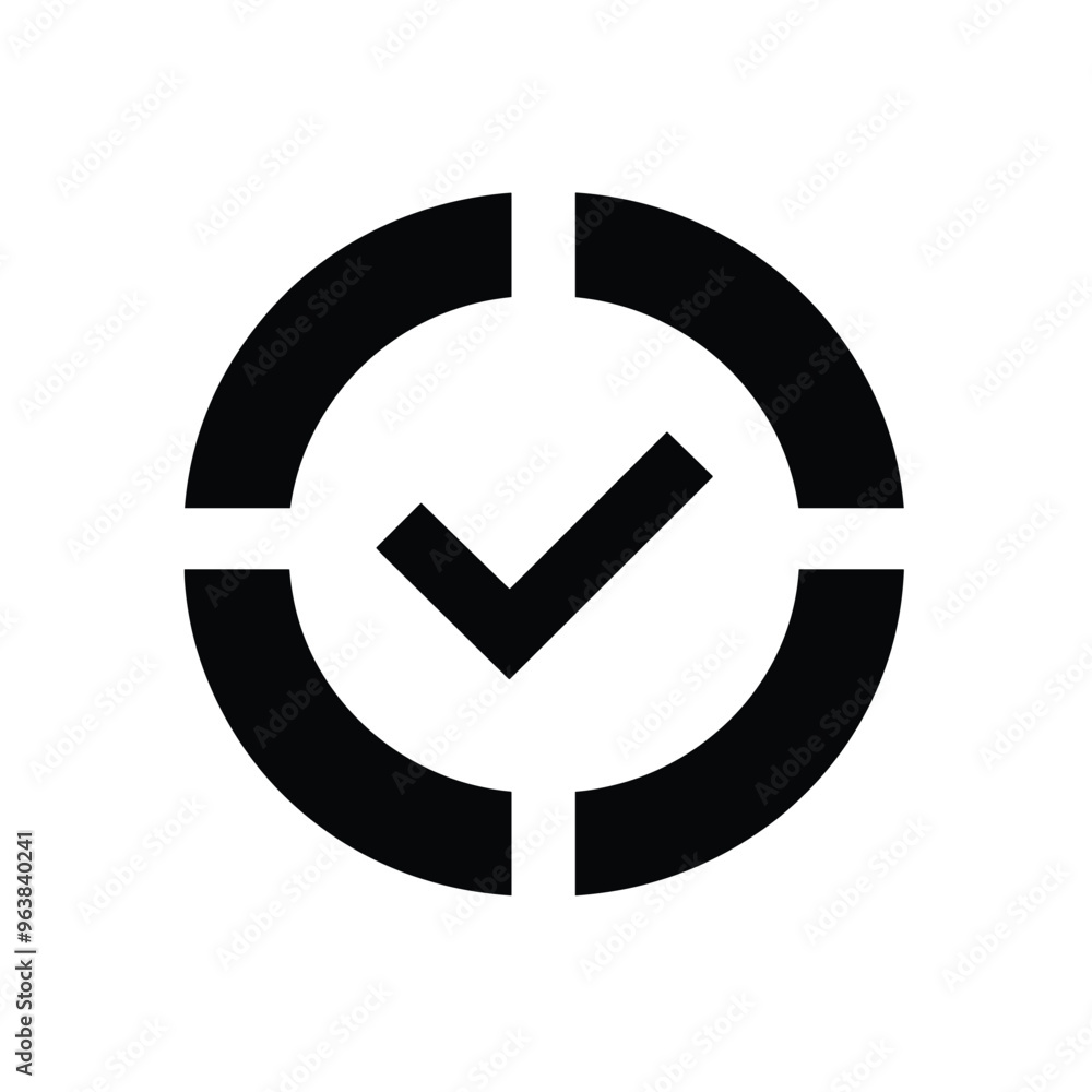 Poster black check mark within a circular segmented frame on a white background.