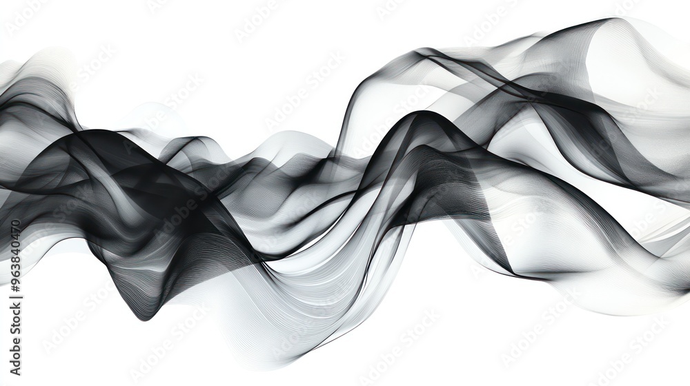 Poster a black and white image of a wave with a white background. concept of movement and energy, as if the