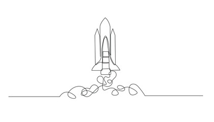 continuous line of rocket taking off.one line drawing of space mission.single line vector illustration.isolated white background