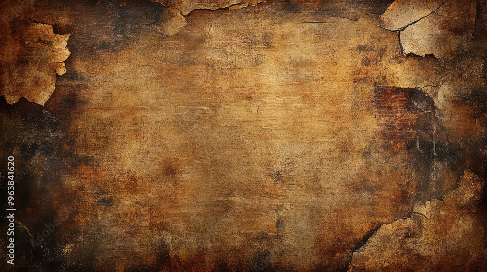 Poster a brown and dirty background with a few words written on it. the background is rough and worn, givin