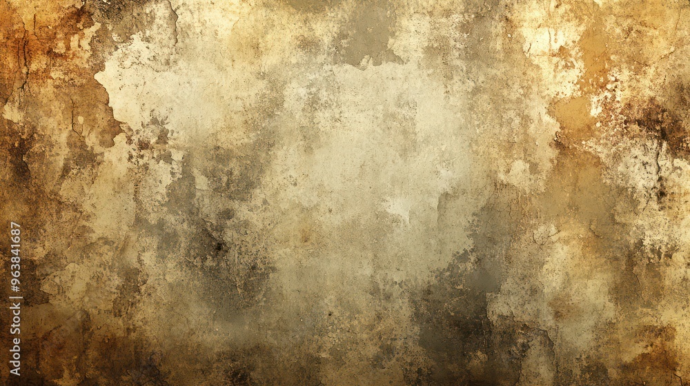 Poster a wall with a lot of paint splatters and a few spots of color. the wall appears to be old and worn, 