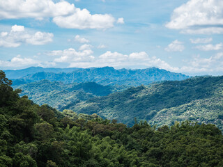Beautiful bright landscape with green mountain field in sunny day
