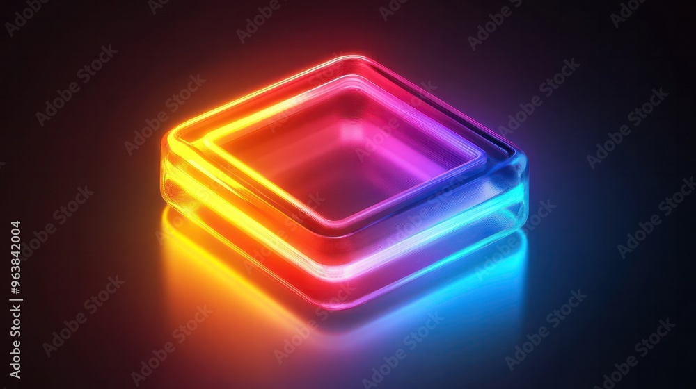 Poster a square of neon colored glass with a rainbow pattern. the colors are bright and vibrant, creating a