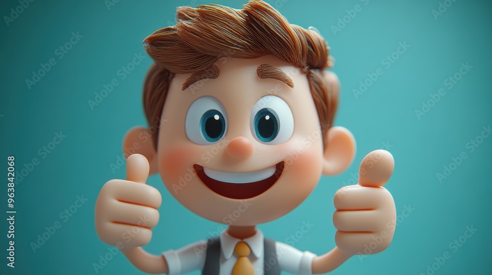 Poster 3d animation businessman cartoon character flexible knotte3d han3d shows thumb up gesture funny like