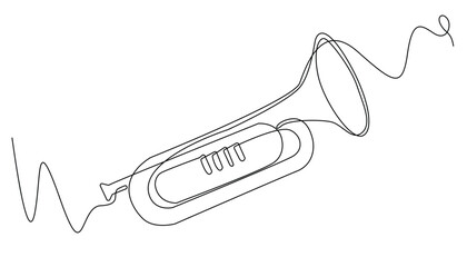 continuous line trumpet.one line drawing of trumpet icon.single line musical instrument.isolated white background © vionaembun42