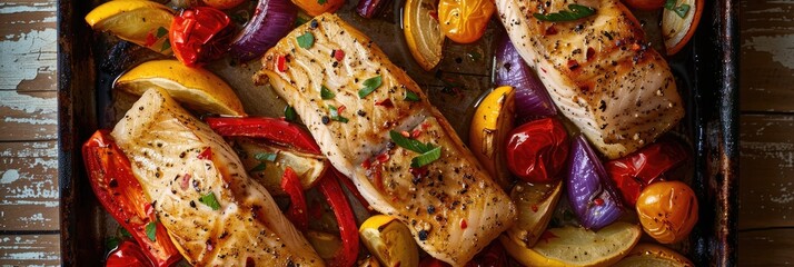 Plant-Based Vegan Fish Substitutes with Grilled Vegetables