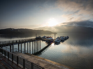 The beautiful scenery of the Sun Moon Lake pier.
