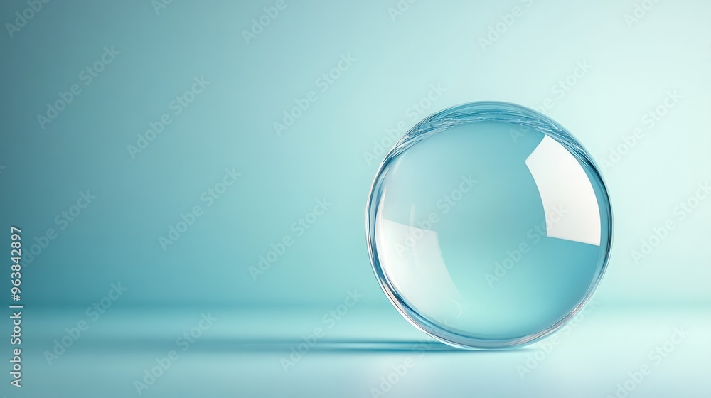 Poster a clear glass sphere sits on a blue background. the sphere is the main focus of the image, and it is