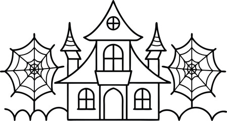 Halloween haunted houses line art