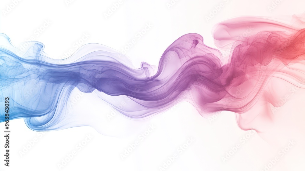 Poster a colorful smokey line with a blue, red and purple hue. the line is long and flowing, creating a sen