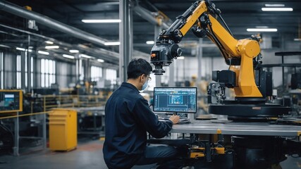 ソフトウェアを用いたリアルタイム監視で自動化ロボットを管理するインテリジェント工場のエンジニア