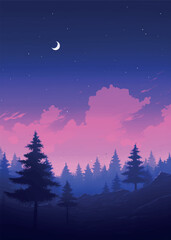 Pine forest purple landscape astronomy.