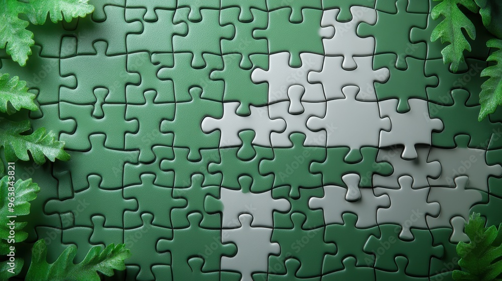 Aufkleber 3d puzzle transition effect white backgroun3d splits into pieces falling down isolate3d on chroma ke