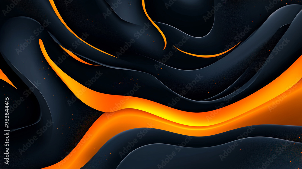 Poster dynamic waves of orange and black create a modern abstract illustration with flowing shapes