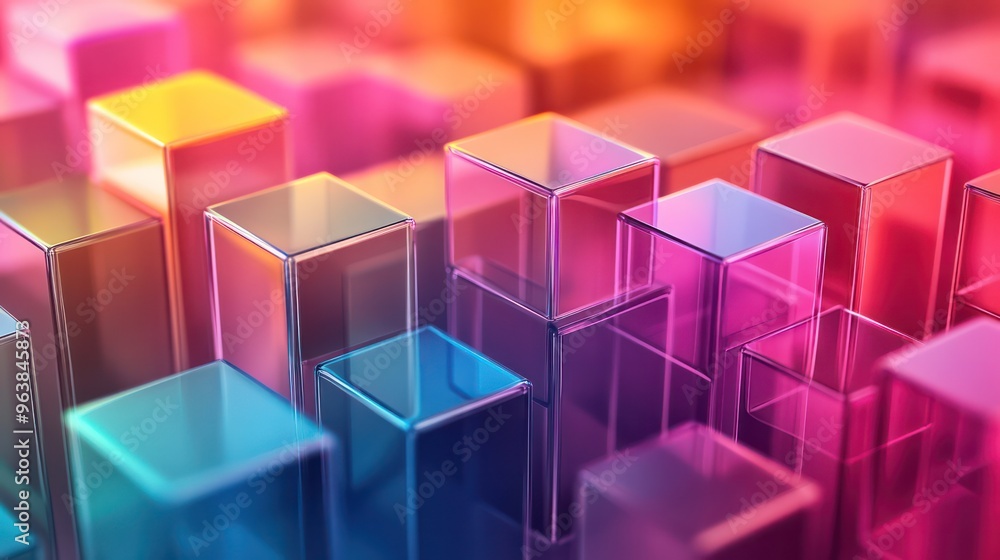 Leinwandbilder A colorful image of many cubes with different colors. The cubes are arranged in a way that they look like they are stacked on top of each other. The image has a vibrant and playful mood