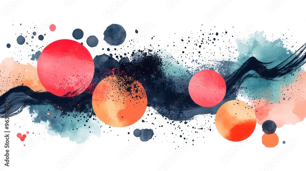 Aufkleber A colorful painting of a wave with many different colored circles. The circles are of varying sizes and colors, and they are scattered throughout the painting. The painting has a sense of movement