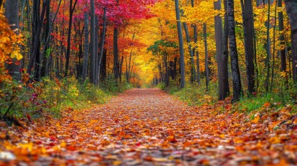 A Path Through a Forest of Vibrant Autumn Colors