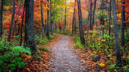 Obraz premium Path through a Forest of Vibrant Autumn Colors