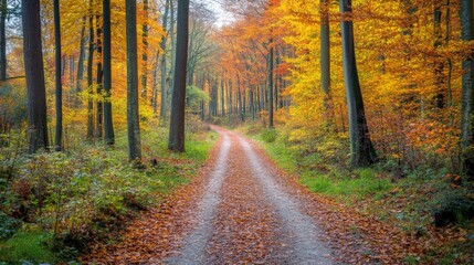 Obraz premium A Dirt Path Through an Autumnal Forest