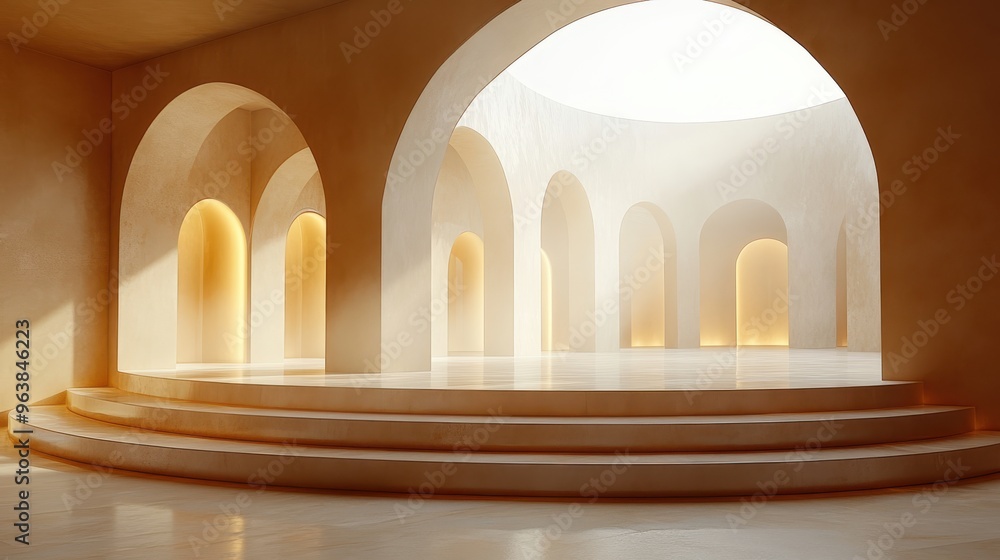 Poster 3d abstract beige backgroun3d with empty cylinder podiums modern minimal showcase scene illuminate3d