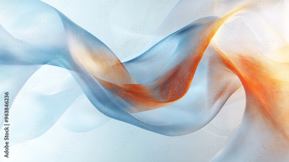 Poster A blue and orange wave is shown in the image. The colors are vibrant and the wave appears to be flowing in a smooth, continuous motion. Scene is one of fluidity and movement