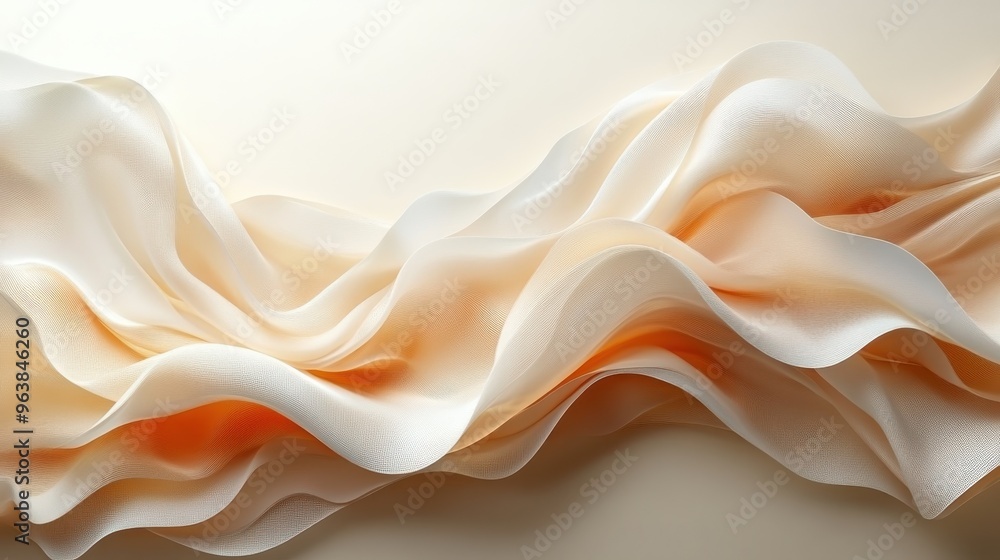 Poster 3d abstract beige backgroun3d with folde3d ribbon or fallen paper scroll