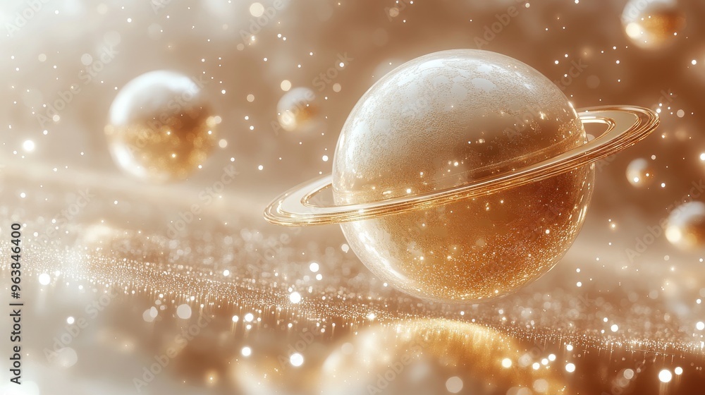 Aufkleber 3d abstract beige futuristic backgroun3d with levitating golden balls clean style modern minimal con