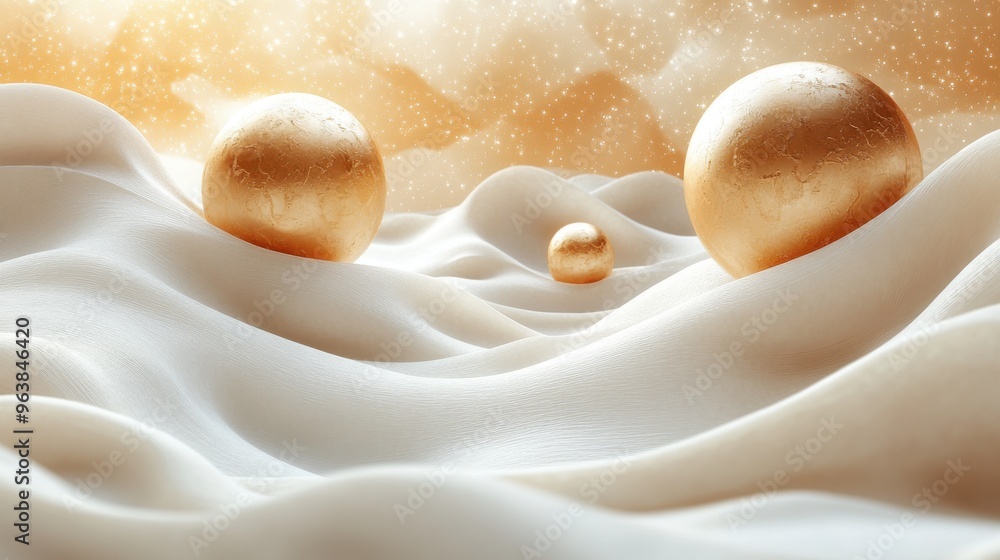 Aufkleber 3d abstract beige futuristic backgroun3d with levitating golden balls clean style modern minimal con