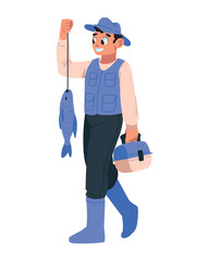 happy fisherman holding his catch fish