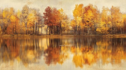 Autumnal Forest Reflecting in Still Water