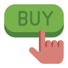 Hand pressing buy button in stock market transaction.