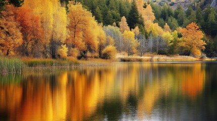Golden Autumn Trees Reflecting on a Calm Lake