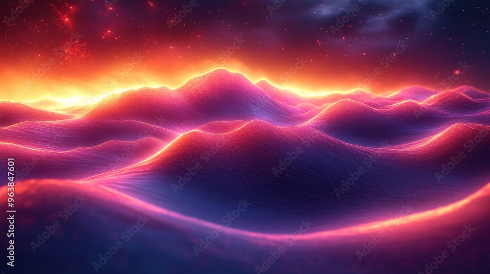 Aufkleber 3d abstract fantasy neon backgroun3d of glowing spee3d lines above the colorful clouds beautiful atm