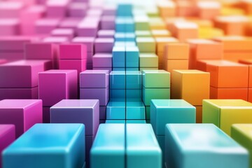 Obraz premium Colorful abstract cubes in a 3D design with a mix of red, black, and other hues create a vibrant, textured pattern and perspective for a modern, business-inspired wallpaper