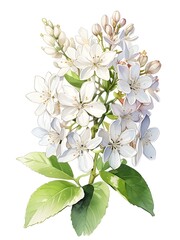 Fototapeta premium Lilac Watercolor Flowers Leaves Plants Illustration