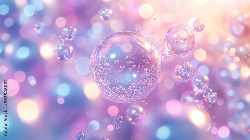 Leinwandbilder A colorful background with many small bubbles of different sizes. The bubbles are floating in the air and appear to be scattered all over the image. Scene is playful and whimsical