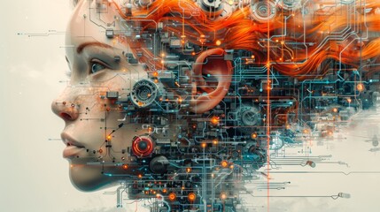 General purpose technology, as a 4 parts picture with 4 elements representing: steam engine, electricity, internet, and AI, white background, professional but bright colors, technical and futuristic