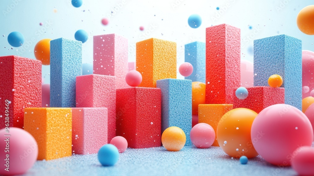 Aufkleber 3d abstract geometric shapes isolate3d on white backgroun3d colorful pastel assorte3d elements levit