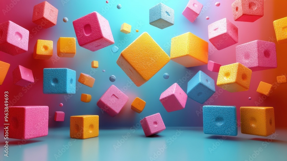 Poster 3d abstract geometric shapes isolate3d on white backgroun3d colorful pastel assorte3d elements levit